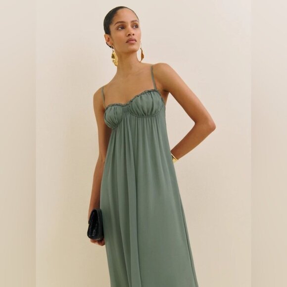 NEW Reformation Cebba Elegant Maxi Dress Green Moss | size 0 - Picture 4 of 15